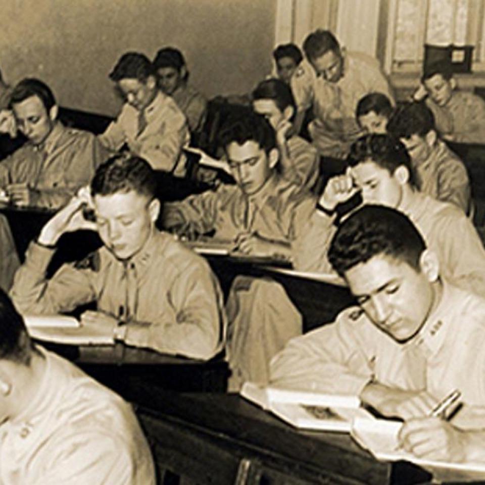 St. Edward's University students attending class in the 1940s