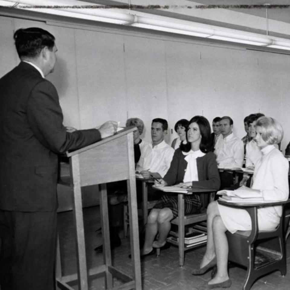 St. Edward's University students attending class in the 1960s